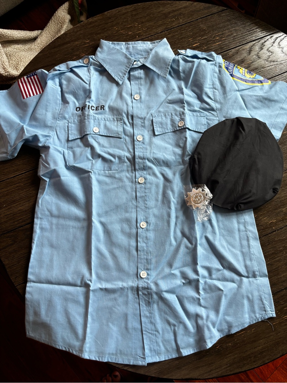 Kids Light Blue Police Officer Halloween Costume Shirt with Badge